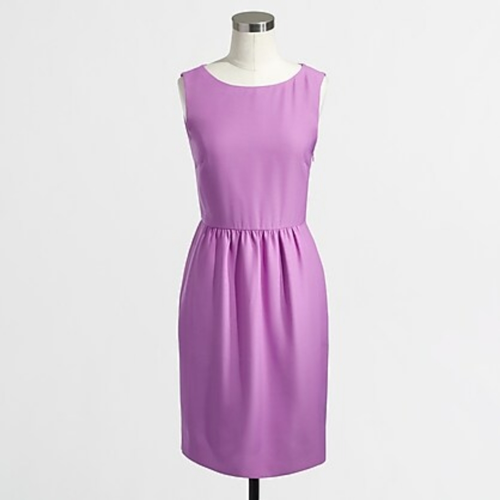 J Crew | Purple Sleeveless Ruched Boat Neck Dress